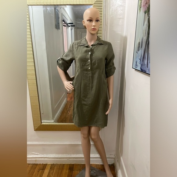 Dresses & Skirts - Elena baldi Olive Green Button-Up Shirt Dress made in Italy